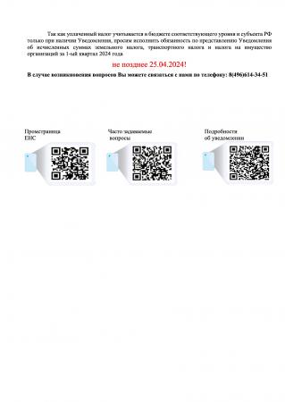 О порядке представления в налоговые органы уведомлений об исчисленных суммах имущественных налогов организаций и авансовых платежей за 1 квартал 2024 года