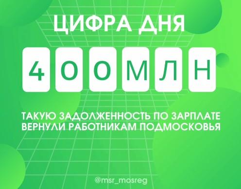 Почти 400 млн рублей задолженности по зарплате вернули работникам Подмосковья